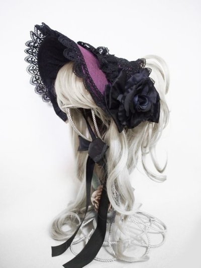 画像2: ストライプローズヘッドドレス（シルク·紫）